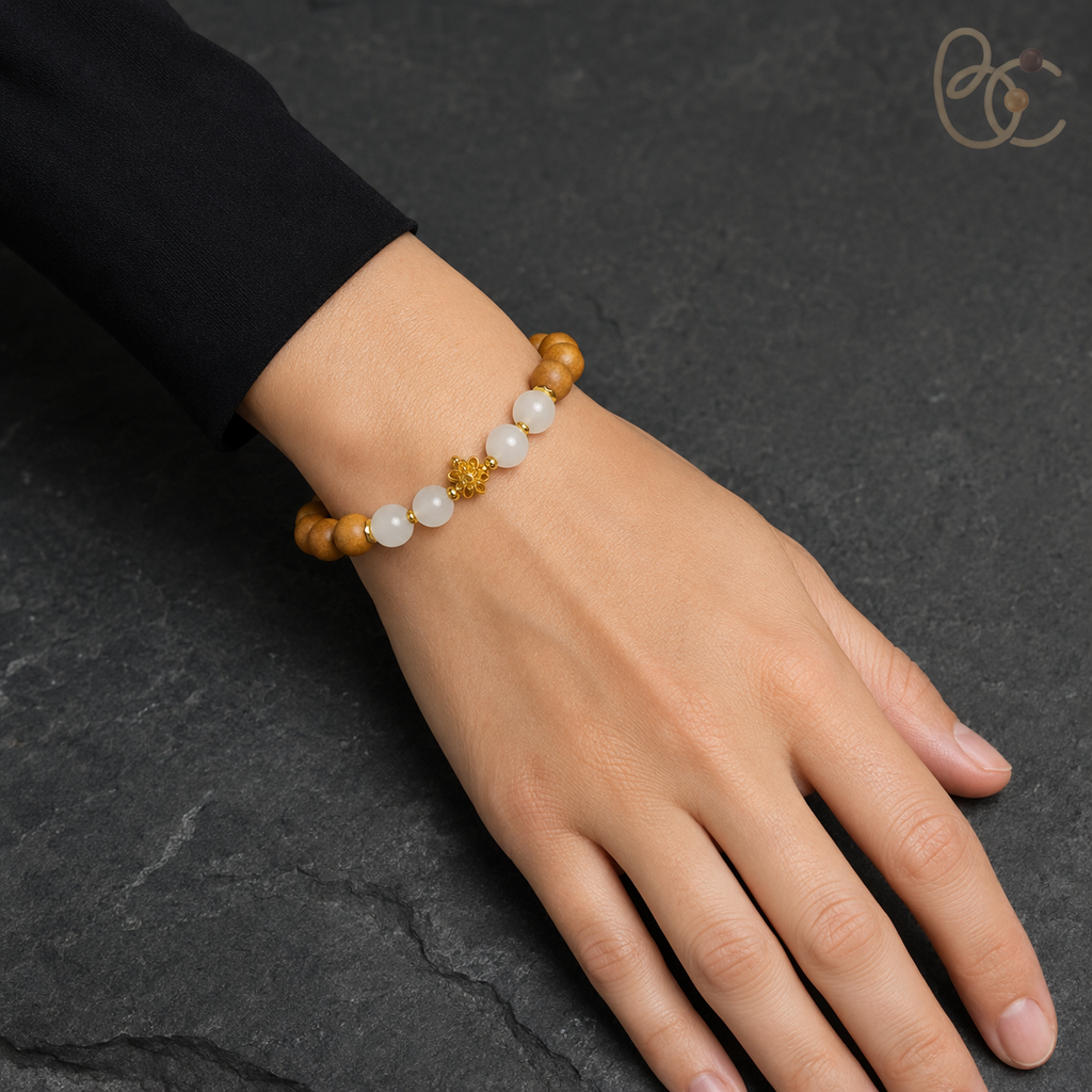 Pear Pavilion — 12mm Agarwood & Sandalwood Charm Bracelet