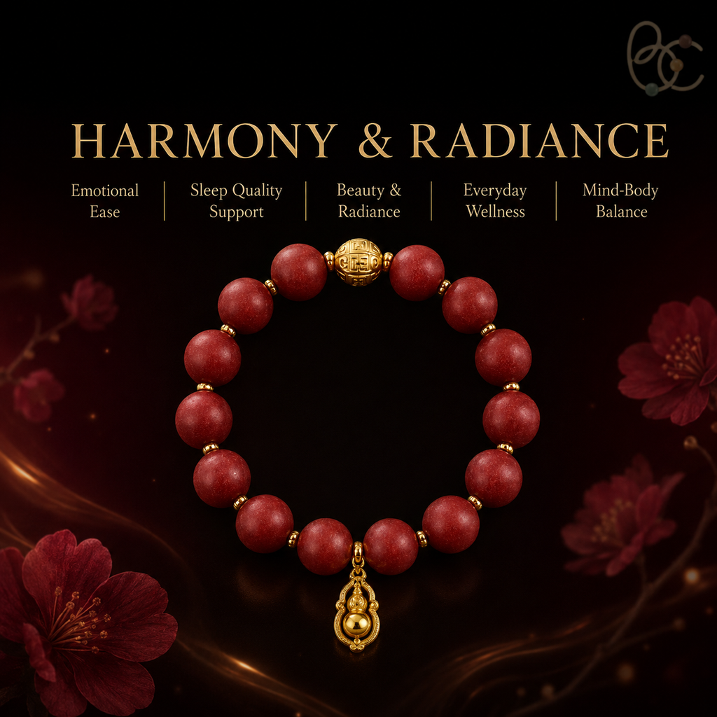 Lady of Blossoms — Rose Agarwood Bracelet with Golden Gourd Charm