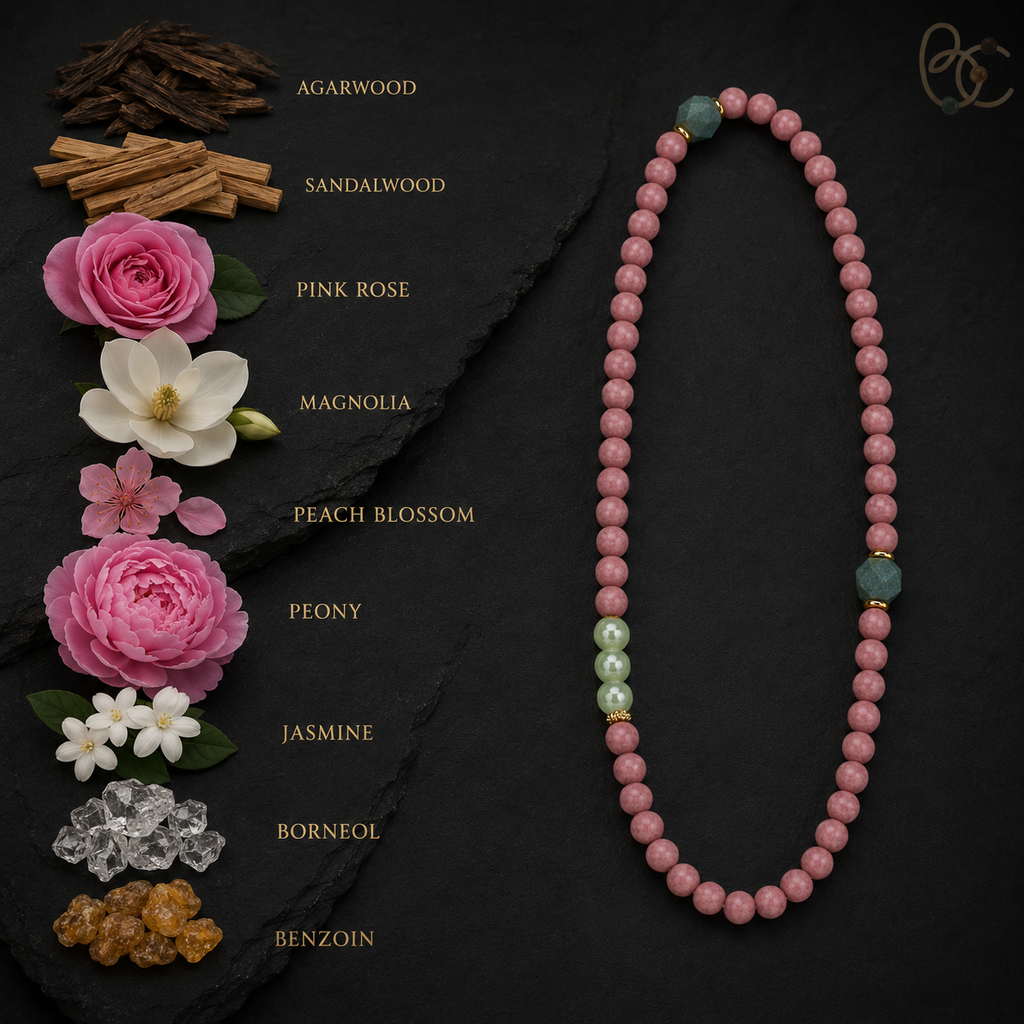 Blush & Azure — Double-Wrap Rose Agarwood Incense Bracelet