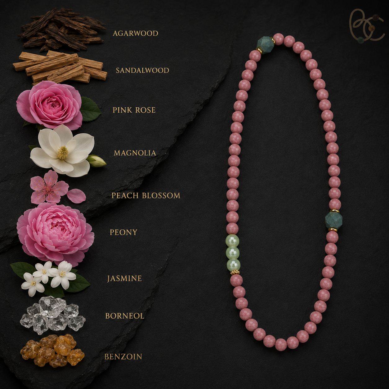 Blush & Azure — Double-Wrap Rose Agarwood Incense Bracelet