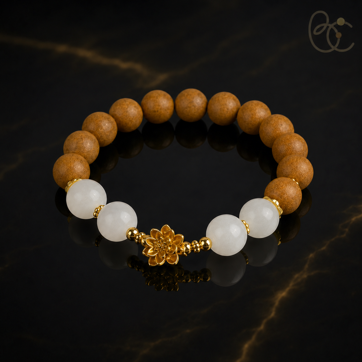 Pear Pavilion — 12mm Agarwood & Sandalwood Charm Bracelet