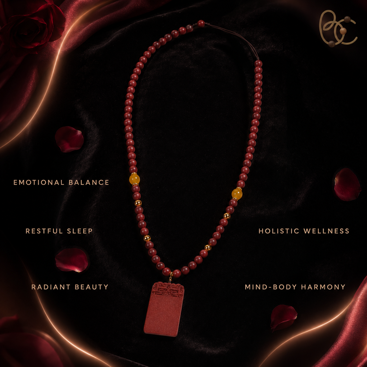 Lady of Blossoms — Agarwood Rose Incense Bead Pendant Necklace