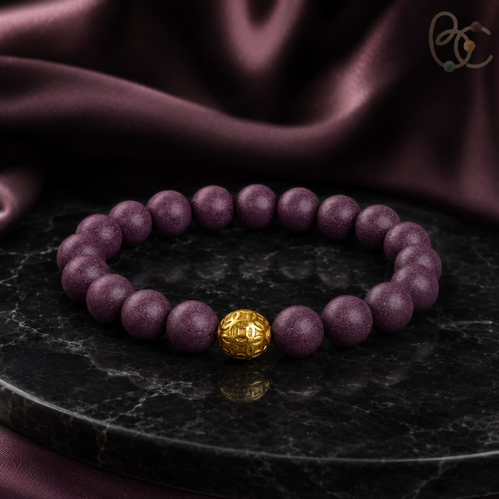 Imperial Violet — Rose Sandalwood Bracelet with Fortune Bead