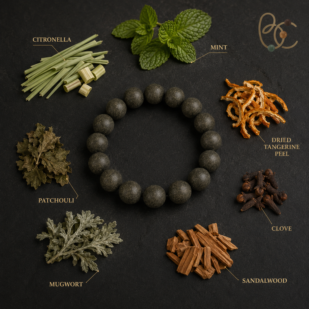 Summer Herb — 15mm Citronella Mint Mugwort Incense Bracelet