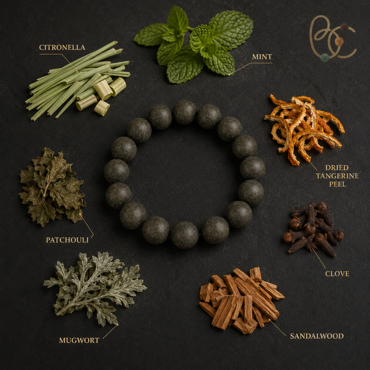 Summer Herb — 15mm Citronella Mint Mugwort Incense Bracelet