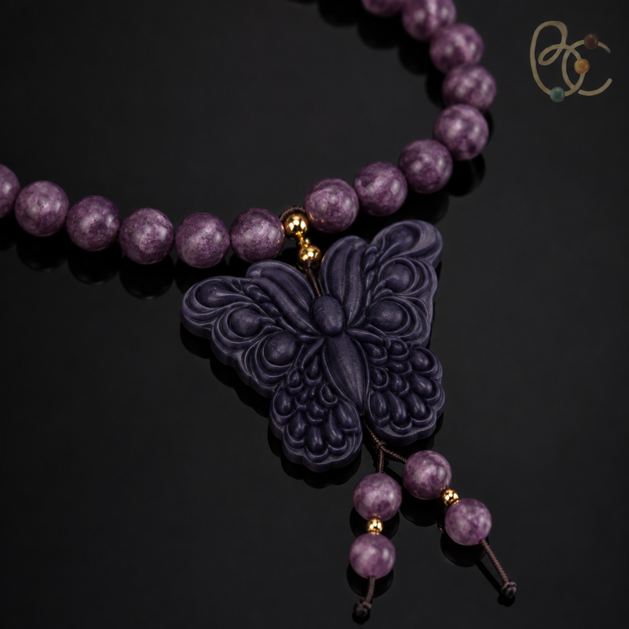 Imperial Violet — Rose Sandalwood Butterfly Tassel Necklace