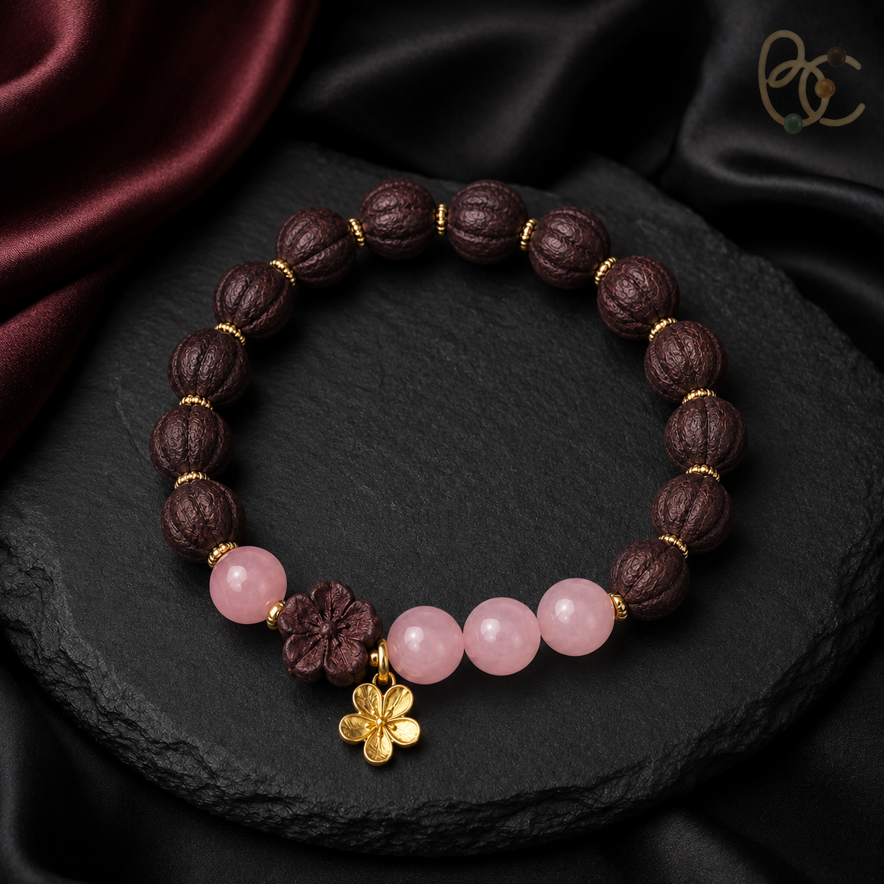 Rose Ease — Rose & Jujube Incense Bracelet with Rose Quartz